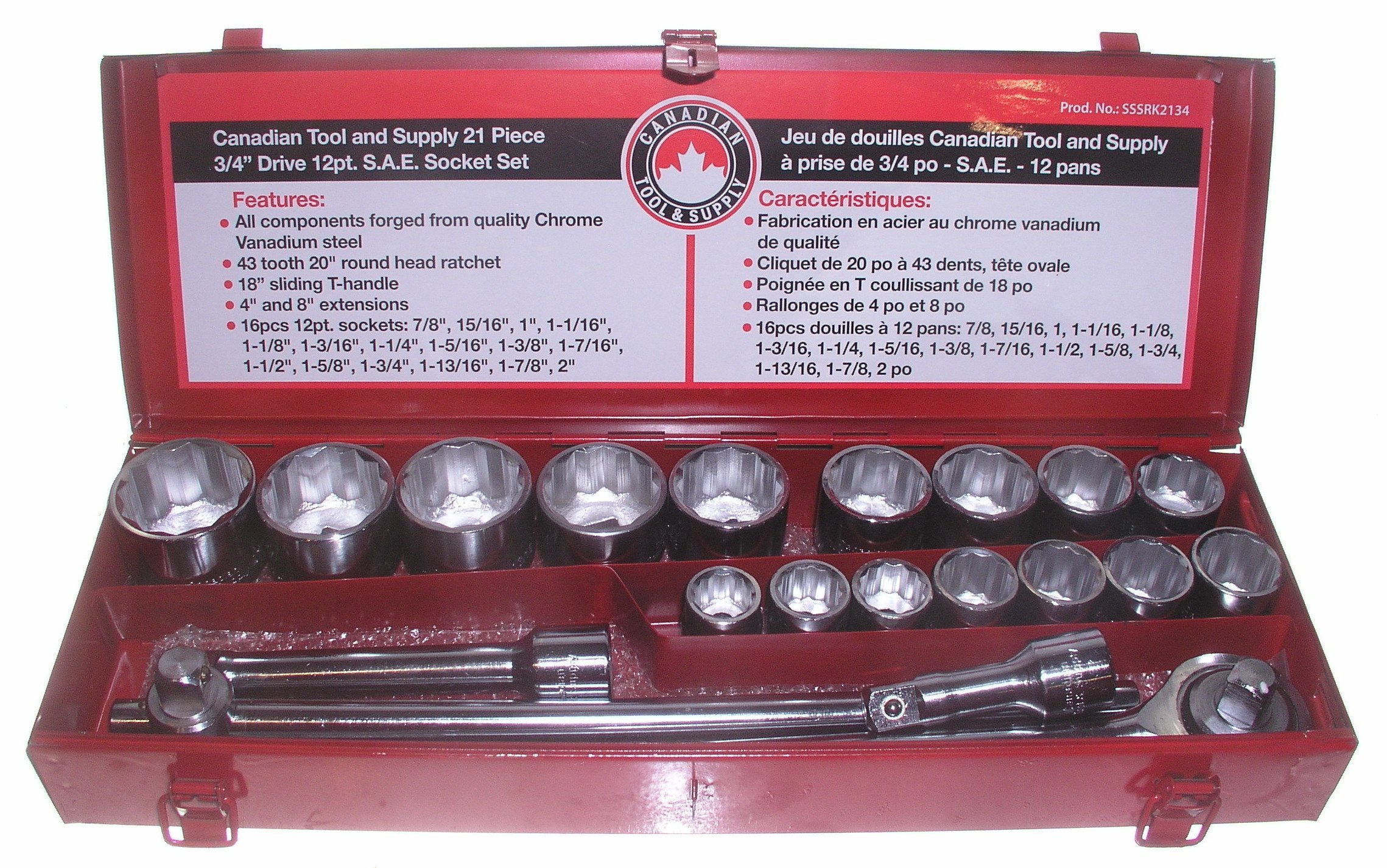 Canadian Tool and Supply 21 Piece 3/4-Inch Drive 12-Point